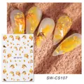 Detail of SW-CS107 nail stickers featuring autumn gingko leaves and cute cat patterns - Autumn Ginkgo Leaves And Cat (SW-CS107)