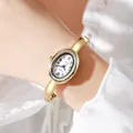 Elegante reloj de brazalete ovalado dorado para mujer con esfera romana blanca - Esfera Blanca Caja Dorada