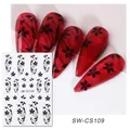Detail view of black floral nail stickers SW-CS109 with classical flower patterns - Black Classical Floral Lines (SW-CS109)