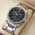 Orologio cronografo da uomo Pinhao con cinturino in acciaio argento e quadrante nero testurizzato - Argento Nero