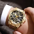 ZHOWE 3813 Men's gold stainless steel business watch with black dial and chronograph - Gold Black