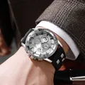 Men's business sport watch with silver chronograph dial and black silicone strap - Silver White