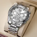 ZHOWE 3813 silver steel quartz watch for men with multi-function dials and metal strap - Silver Dial Silver Case