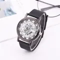 Fashion hollow men quartz watch with grey case and black metal mesh band on white desk - Black