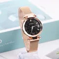 Montre élégante ciel étoilé or rose pour femme avec bracelet magnétique et boîte cadeau - Or rose