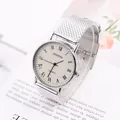 Fashionable quartz watch with silver mesh strap and Roman numerals on white dial - Silver White Dial