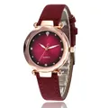 Montre quartz femme avec bracelet en velours bordeaux et cadran serti de diamants - Bordeaux