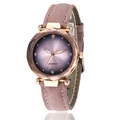 Montre quartz élégante pour femme en or rose avec cadran violet et bracelet en daim rose - Rose