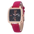 Square rose gold watch with starry black dial and magenta matte faux leather strap - Burgundy