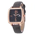 Detail of square rose gold watch with black starry dial and grey suede strap for women - Gray