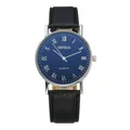 Classic Roman numeral quartz watch with blue dial and black leather strap - Black Dial Black Strap