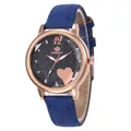 Dameshorloge met sterrenhemel wijzerplaat roségoud hart en blauwe leren band - Blauw