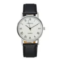 Classic Geneva quartz watch with white Roman dial and black textured leather strap - White Dial Black Strap