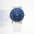 Business quartz watch with white leather strap and deep blue dial with Roman numerals - Black Dial White Strap
