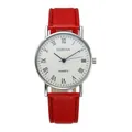 Men's business quartz watch with red leather strap, silver case and Roman numerals - White Dial Red Strap