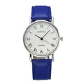 Classic silver quartz watch with white Roman dial and blue leather strap for men - White Dial Blue Strap