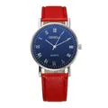 Men's blue Roman numeral quartz watch with a striking red litchi pattern leather strap - Black Dial Red Strap