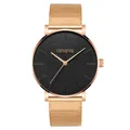 Orologio uomo Ginevra minimalista con cinturino a rete oro rosa e quadrante nero - Cassa Oro Rosa Quadrante Nero Cinturino Oro Rosa