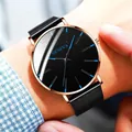 Geneva men's quartz watch with black mesh strap and blue markers in a rose gold case - Rose Gold Case Blue Pointer Black Band
