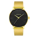 Orologio Geneva minimalista con quadrante nero opaco e cinturino in maglia dorata su bianco - Cassa Oro Quadrante Nero Lancette Oro