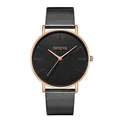 Minimalist quartz watch with black textured dial, rose gold case and mesh band - Rose Gold Case Black Face Rose Gold Hand Black Band