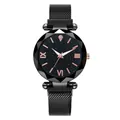 Detail of starry blue dial and geometric cut glass with rose gold markers on watch - Black