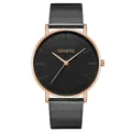 Dettaglio dell'orologio al quarzo Geneva con quadrante nero e cassa in oro rosa - Cassa Oro Rosa Cinturino Nero
