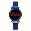 Blue LED digital watch with Milanese magnetic strap and faceted prism glass face - Blue