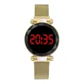 Gold LED digital watch with Milanese magnetic strap and faceted geometric glass face - Gold