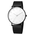 Minimalist quartz watch with white dial, black metal case, and mesh stainless steel strap - Black Case White Dial Black Band