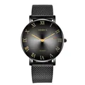 Classic Geneva quartz watch with black mesh strap and gold Roman numeral dial - Black Case White Dial Black Band