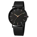 Minimalist black quartz watch with Milanese mesh band and rose gold hour markers - Black Case Black Dial Rose Gold Hands