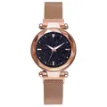 Women's rose gold starry sky watch with magnetic mesh strap and faceted glass dial - Rose Gold