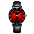 Detailed macro view of Geneva quartz watch with red gradient dial and Roman numerals - Black/Red