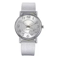 Silver fashion quartz watch for women with heart pattern dial and mesh strap - Silver