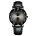Classic men's Geneva quartz watch with black sunray dial and gold Roman numerals - Black Case Black Strap Black Dial