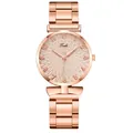 Dameshorloge in roségoud met getextureerde wijzerplaat en stalen schakelarmband - Horloge (Enkel Item) / Beige