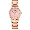 Dameshorloge in roségoud met roze wijzerplaat en Arabische cijfers op metalen schakelband - Horloge (Enkel Item) / Roze