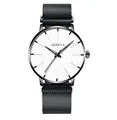 Minimalist Geneva quartz watch with white dial and black mesh stainless steel band - Black Case Black Strap White Dial