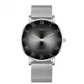 Men's business quartz watch with gradient black dial and silver mesh steel strap - Silver Black Dial