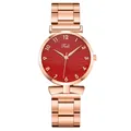 Dames kwartshorloge met roségouden band en rode wijzerplaat met zonnestraalmotief - Horloge (Enkel Item) / Rood