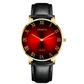 Business style quartz watch with red sunray dial, gold alloy case and black leather strap - Gold Case Red Dial Black Strap