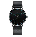 Minimalist Geneva business watch with black mesh strap and blue luminous markers - Black Case Black Strap Black Face Blue Needle