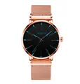 Geneva quartz watch with rose gold mesh band and black dial with blue markers - Rose Gold Case Rose Gold Strap Black Dial Blue Hands