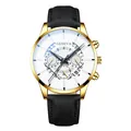 Orologio al quarzo uomo lusso con cassa dorata e cinturino in pelle nera opaca - Cassa Oro Quadrante Bianco Cinturino Nero