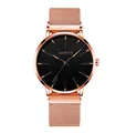 Montre à quartz Geneva minimaliste avec bracelet en maille or rose et cadran noir mat - Boîtier Or Rose Bracelet Or Rose Cadran Noir Aiguilles Oranges