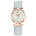 Tadi women's quartz watch with rose gold case, white textured dial, and blue leather strap - Gray