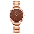Elegante roségoldene Quarzuhr mit Stahlband, braunem Zifferblatt und minimalistischem Design - Braun