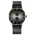Close-up of Geneva men's quartz watch with black Milanese strap and Roman numerals - Black Strap White Dial
