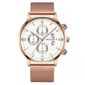 Montre à quartz or rose avec cadran blanc et bracelet en acier maille milanaise - Boîtier Or Rose Cadran Blanc